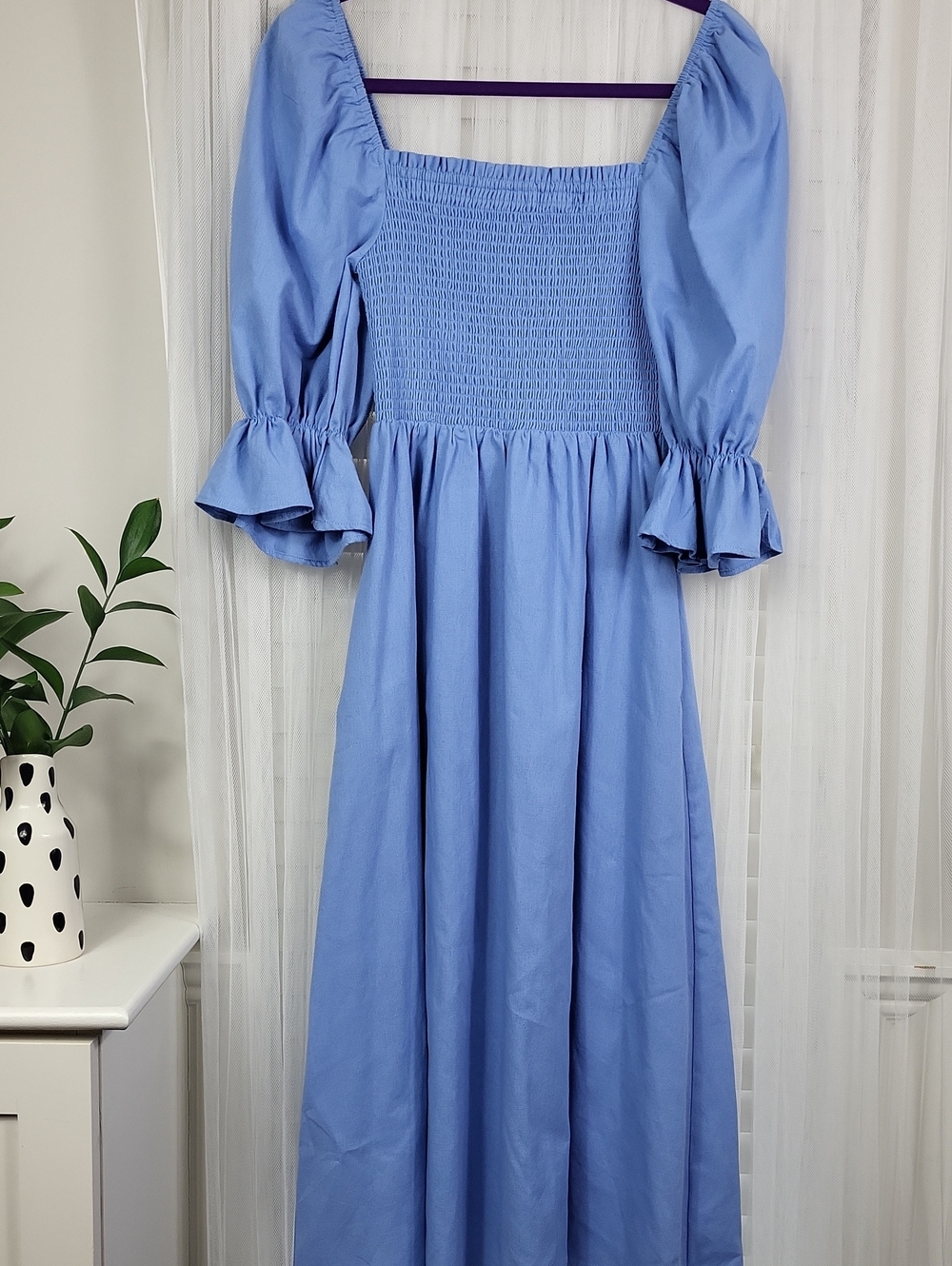 AURA Blue Smocked Bodice Maxi Dress. Size S